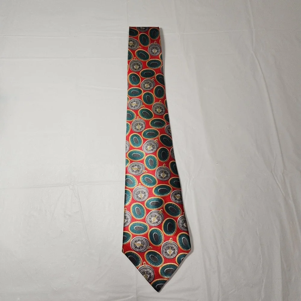 Classic Mens‎ Tie Compass Pattern 100% Silk Red / Green